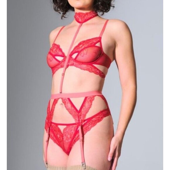 Thistle And Spire Kane Garter Belt Removable Choker Chili Red Pink M - Picture 1 of 4